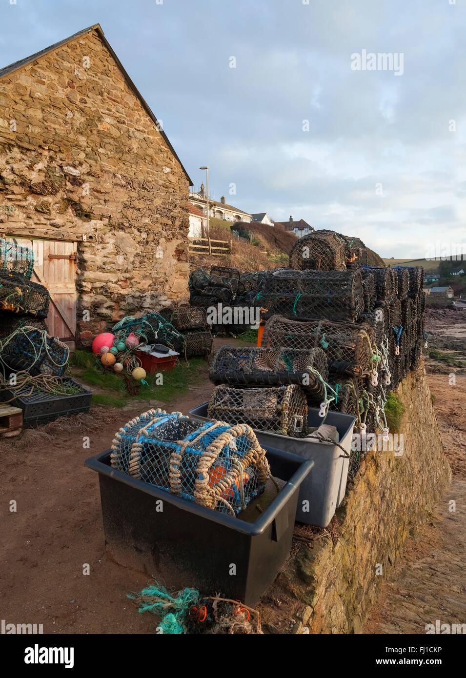 Lobster pots at Hope Cove harbour, Devon, England Stock Photo Alamy