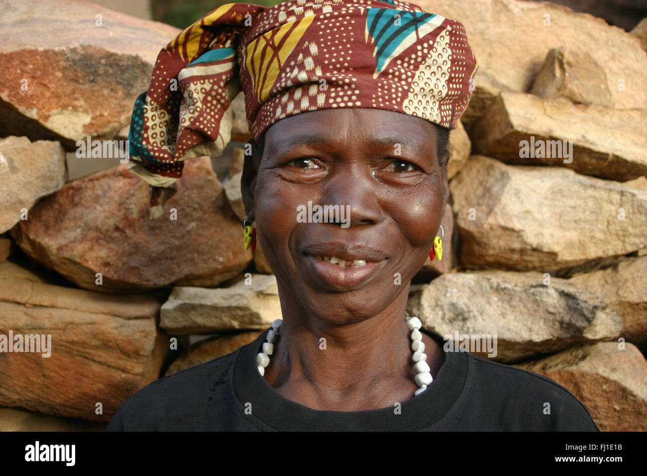 Portrait of Dogon woman nea Bandiagara , Dogon plateau country in Mali Stock Photo