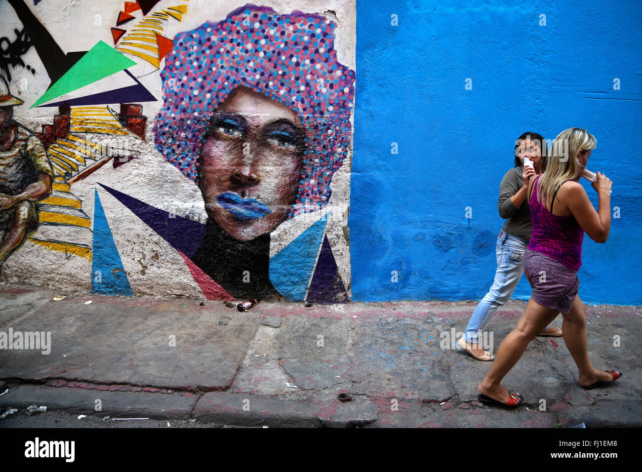Painting artwork in a street of  Rio de Janeiro, Brazil Stock Photo