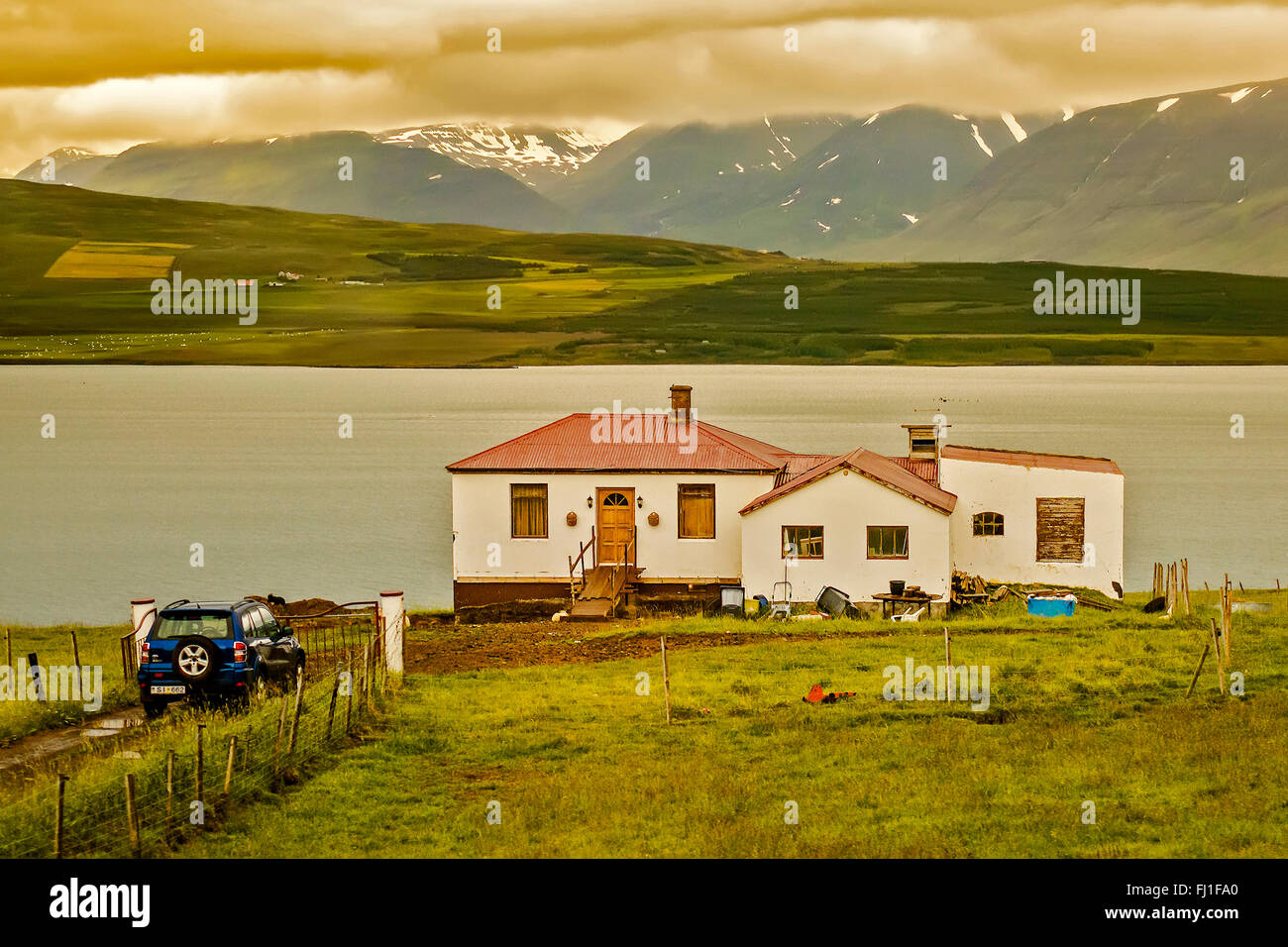 House In Arctic Landscape Akureyri Iceland Stock Photo