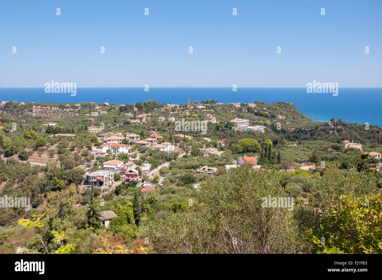 Aerial view of Zakynthos Island from the Bohali Castle, Greece Stock Photo