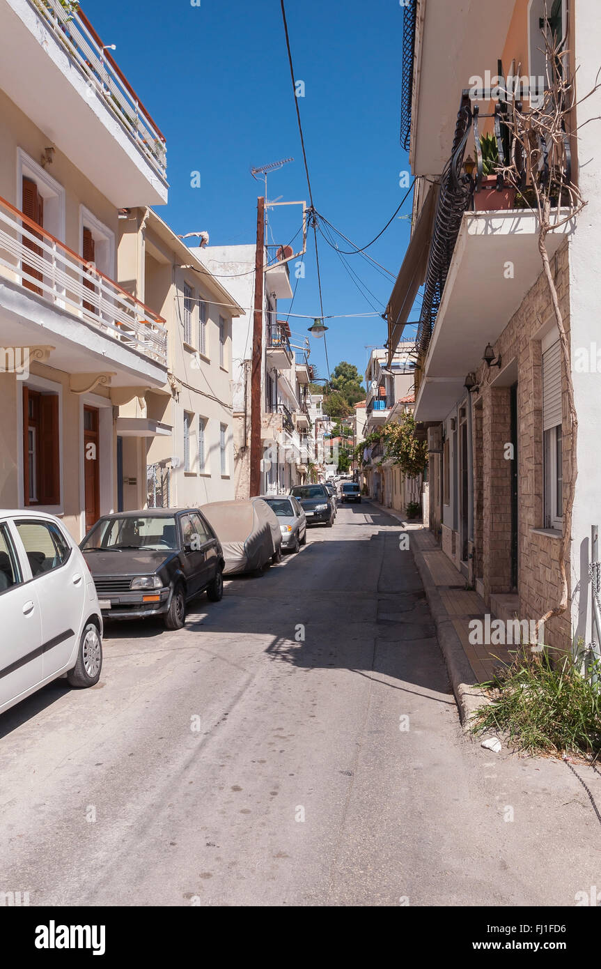 Narrow street in Zante Town, capital city of Zakynhtos, Greece Stock Photo