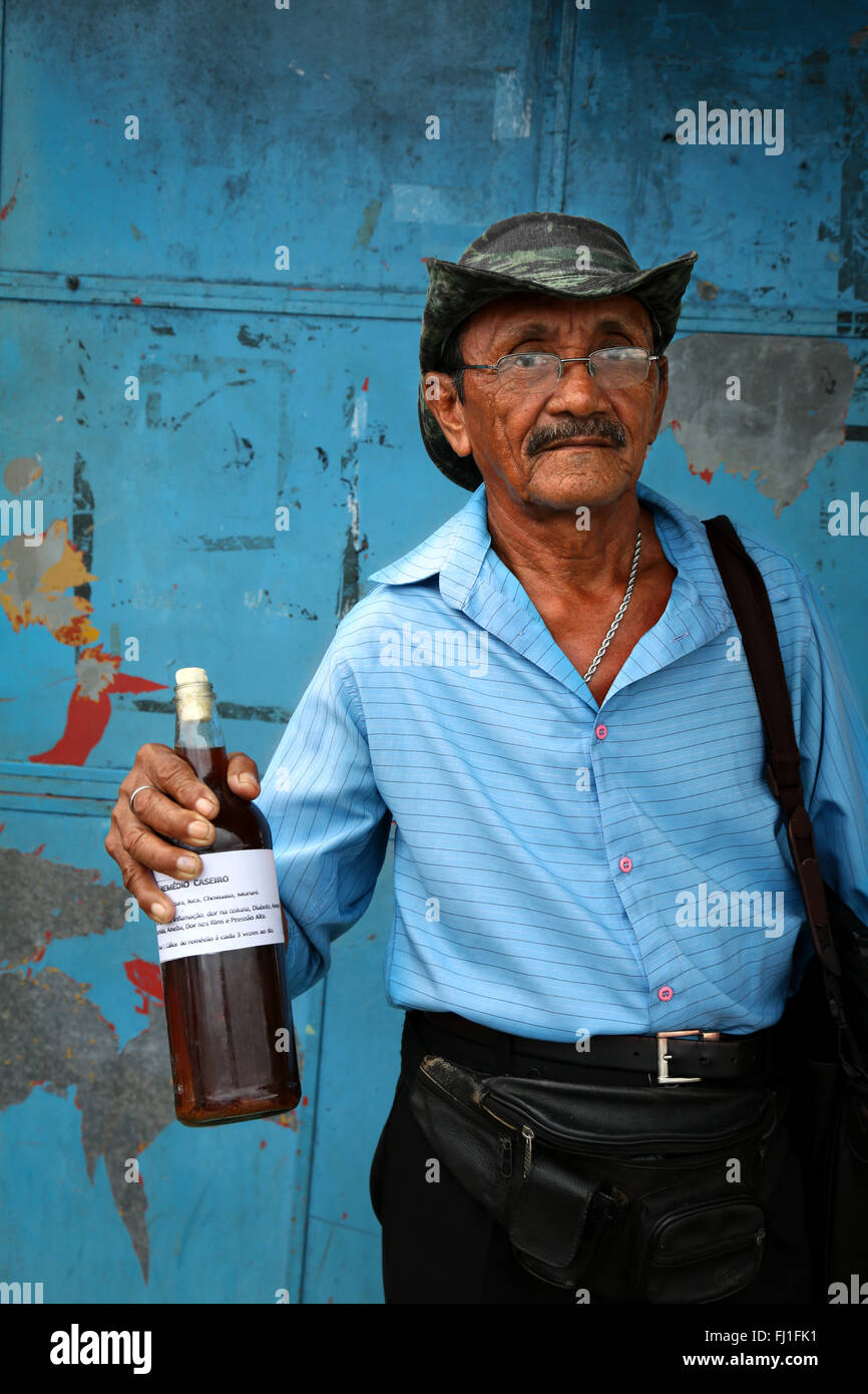 Man with hat and bottle  Manaus , Amazon, Brazil Stock Photo