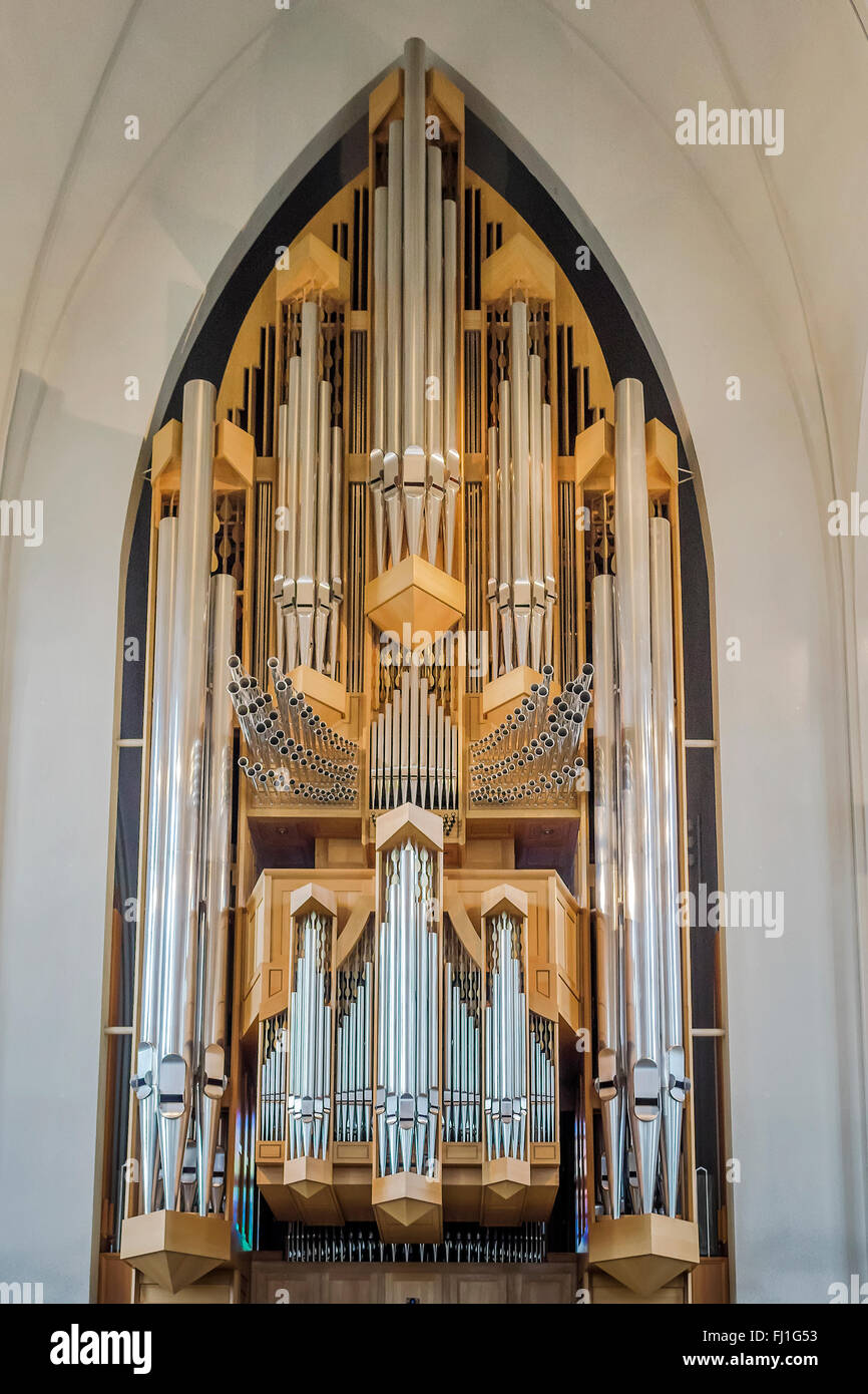 Hallgrimskirkja Cathedral Organ Pipes Reykjavik Iceland Stock Photo