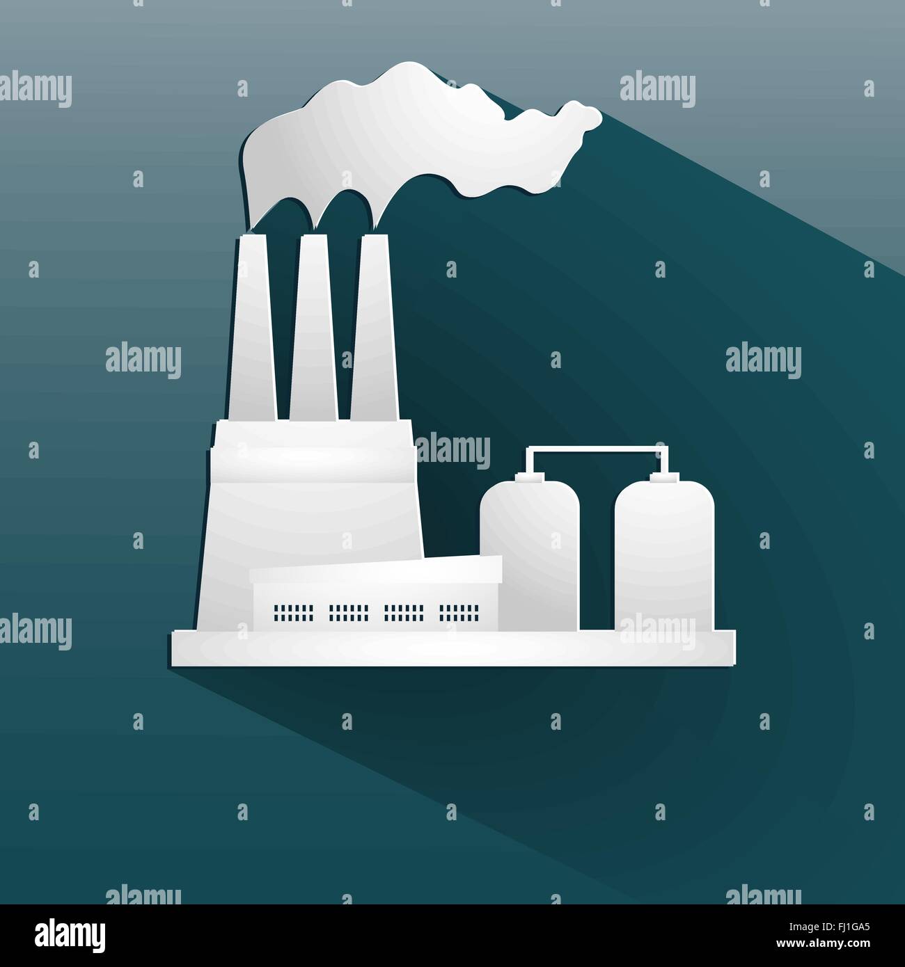 Ecology background with paper industrial objects, smoke and fire Stock