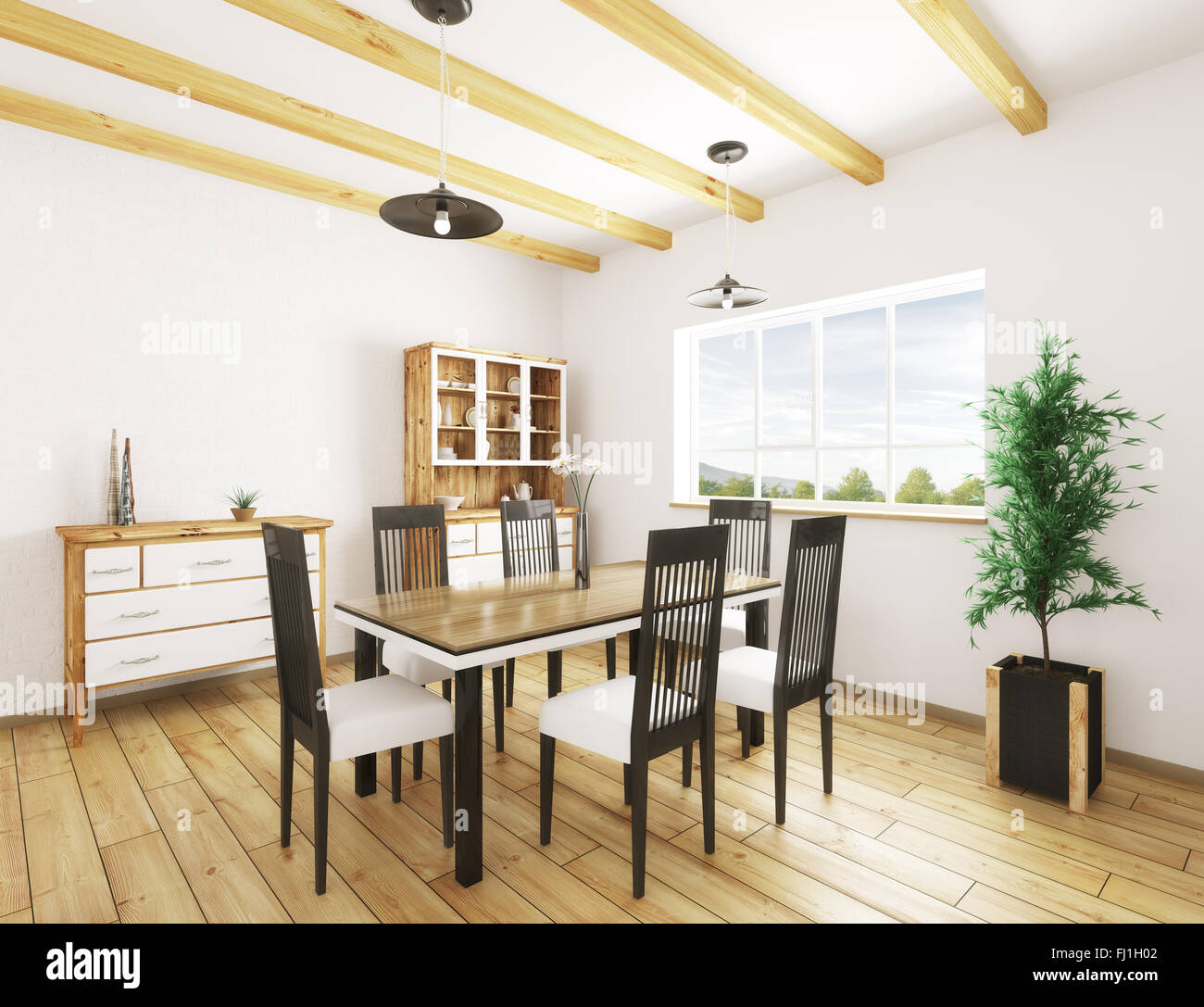 Classic interior of dining room 3d rendering Stock Photo
