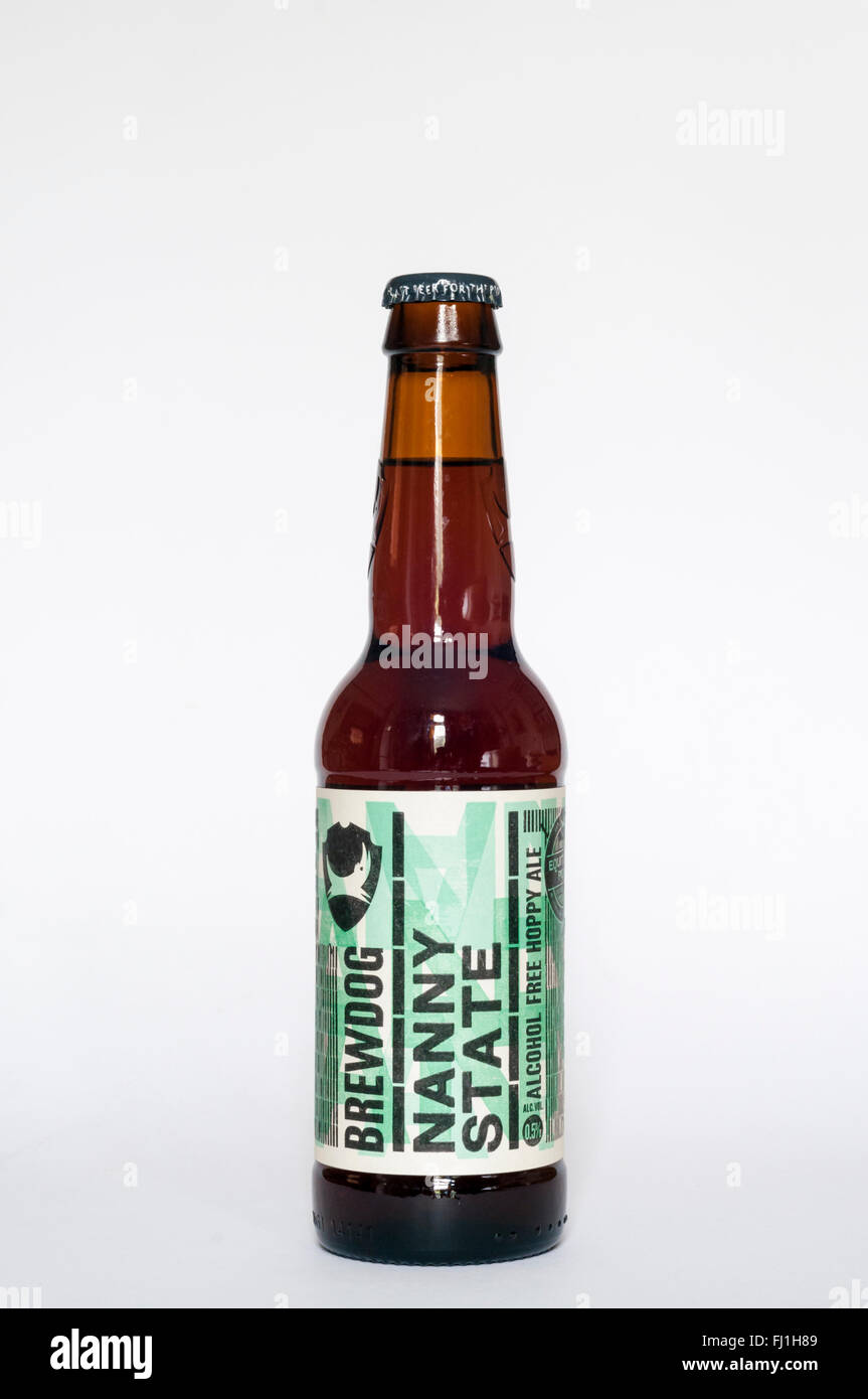 A bottle of Nanny State alcohol free hoppy ale, from the Brewdog brewery. Stock Photo