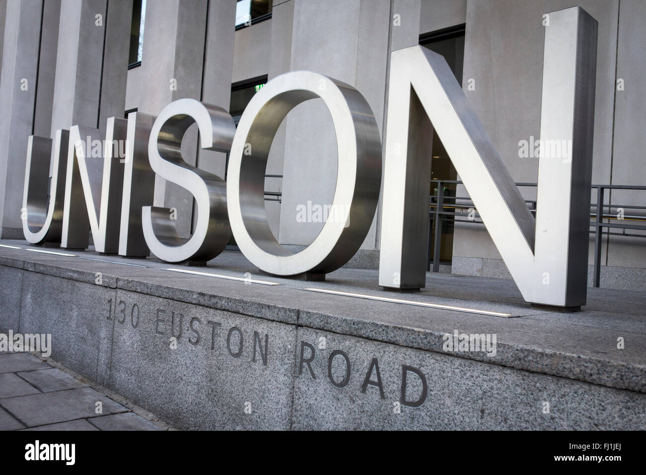 Sign outside Unison headquarters on Euston Road, London, UK Stock Photo