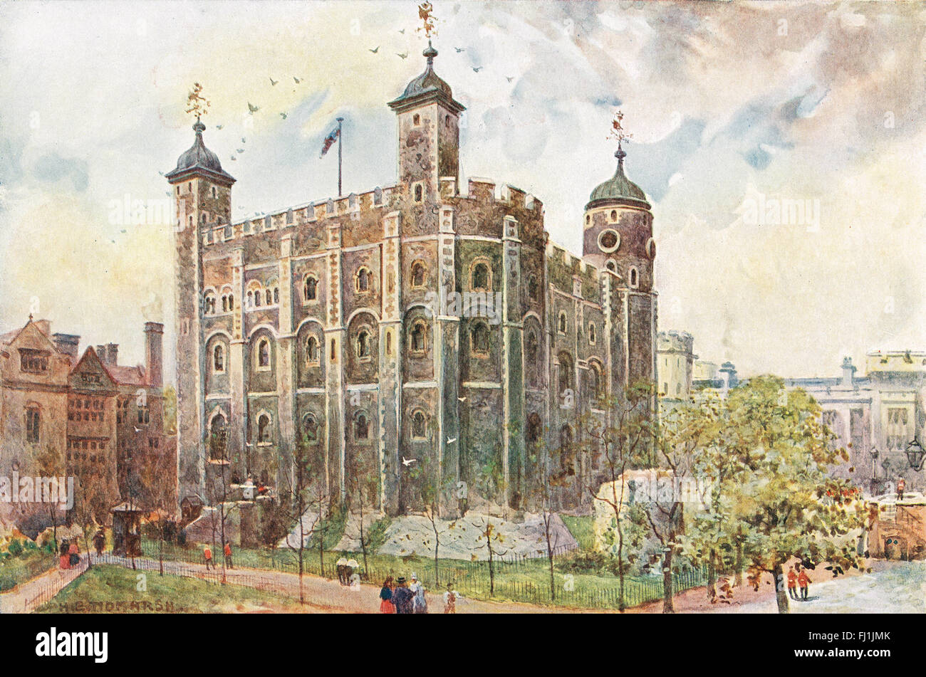 The White Tower, Tower of London old illustration Stock Photo