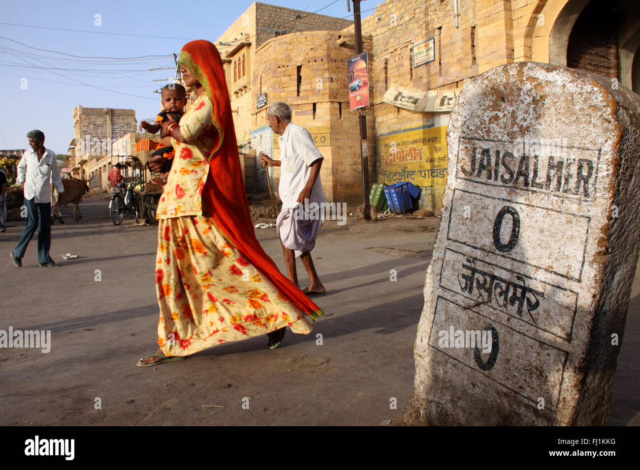 People in a street of Jaisalmer, India Stock Photo