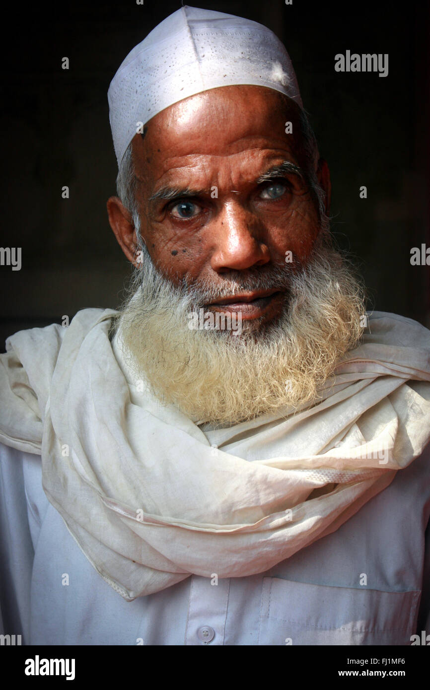 Old and blind Muslim man in Delhi , India Stock Photo