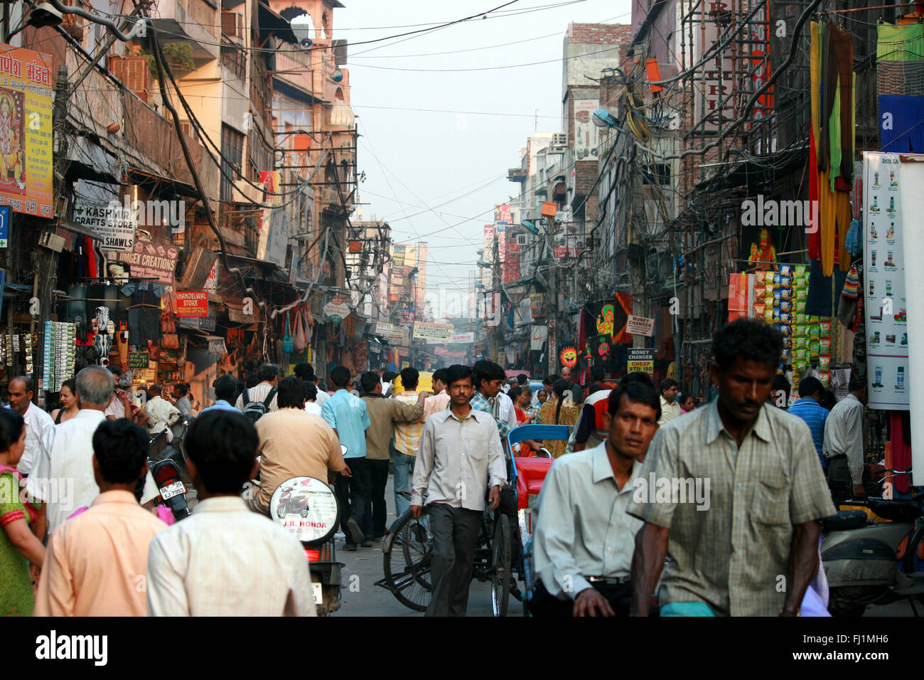 Crowd in a street of Delhi, Pahar Ganj district, India Stock Photo