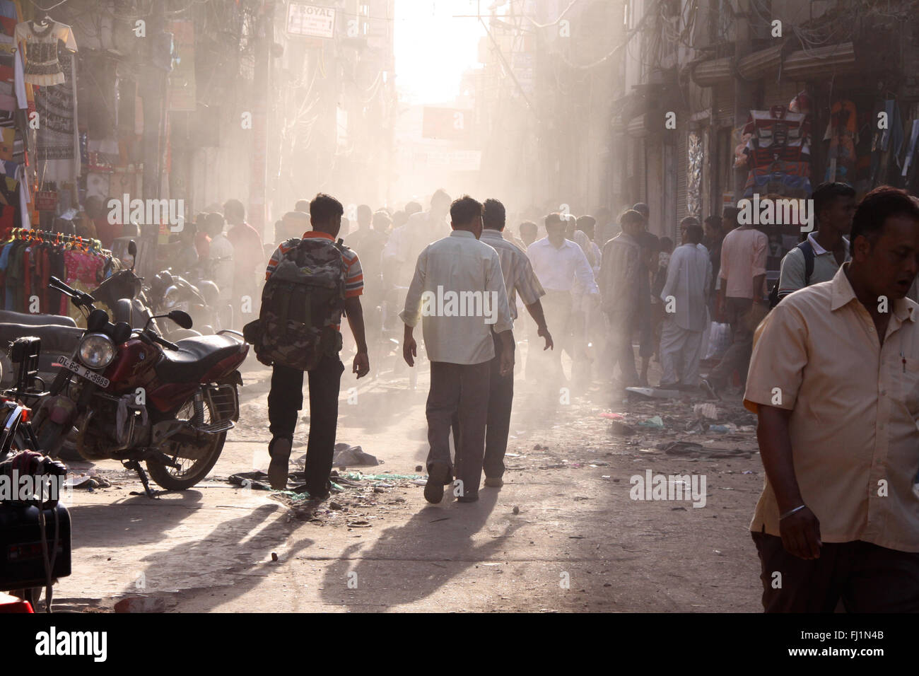 Crowd in a busy street of Delhi , India  (Pahr Ganj area) Stock Photo