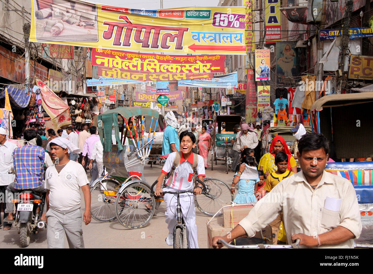Traffic near Godaulia crossing in Varanasi , India Stock Photo