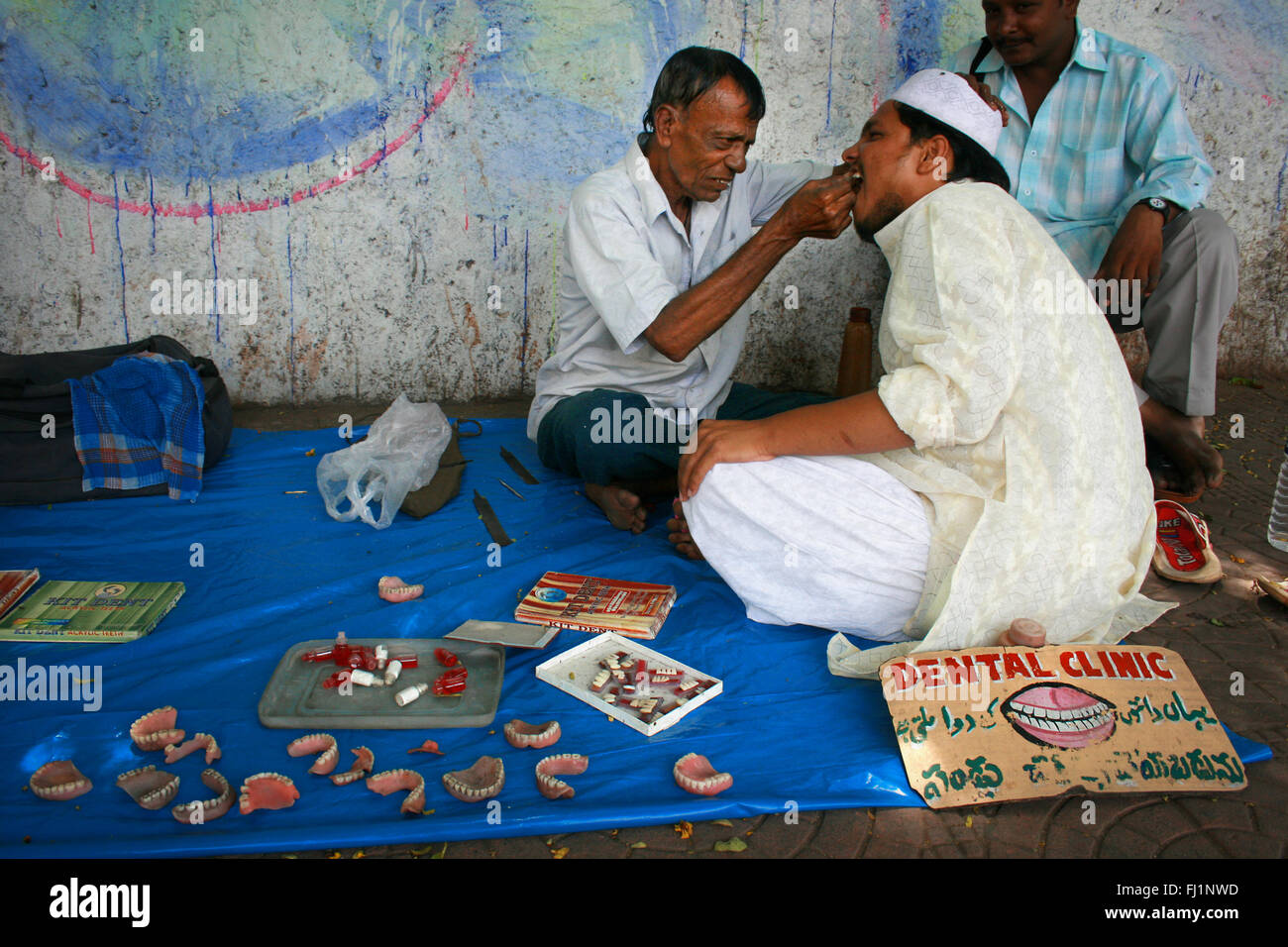 Street dentist in Hyderabad , India Stock Photo