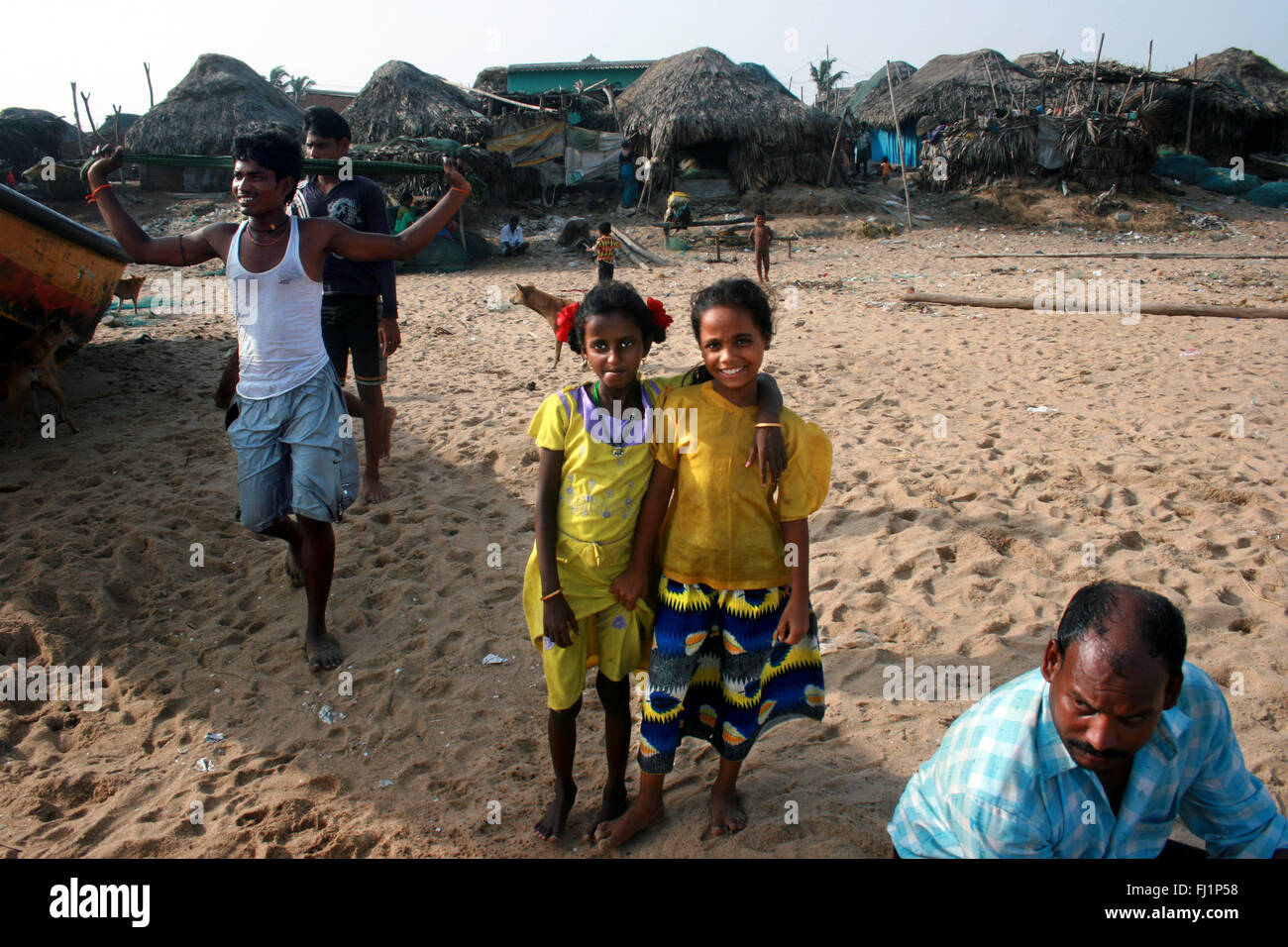 People in fishermen vilage, Puri, Orissa, India Stock Photo