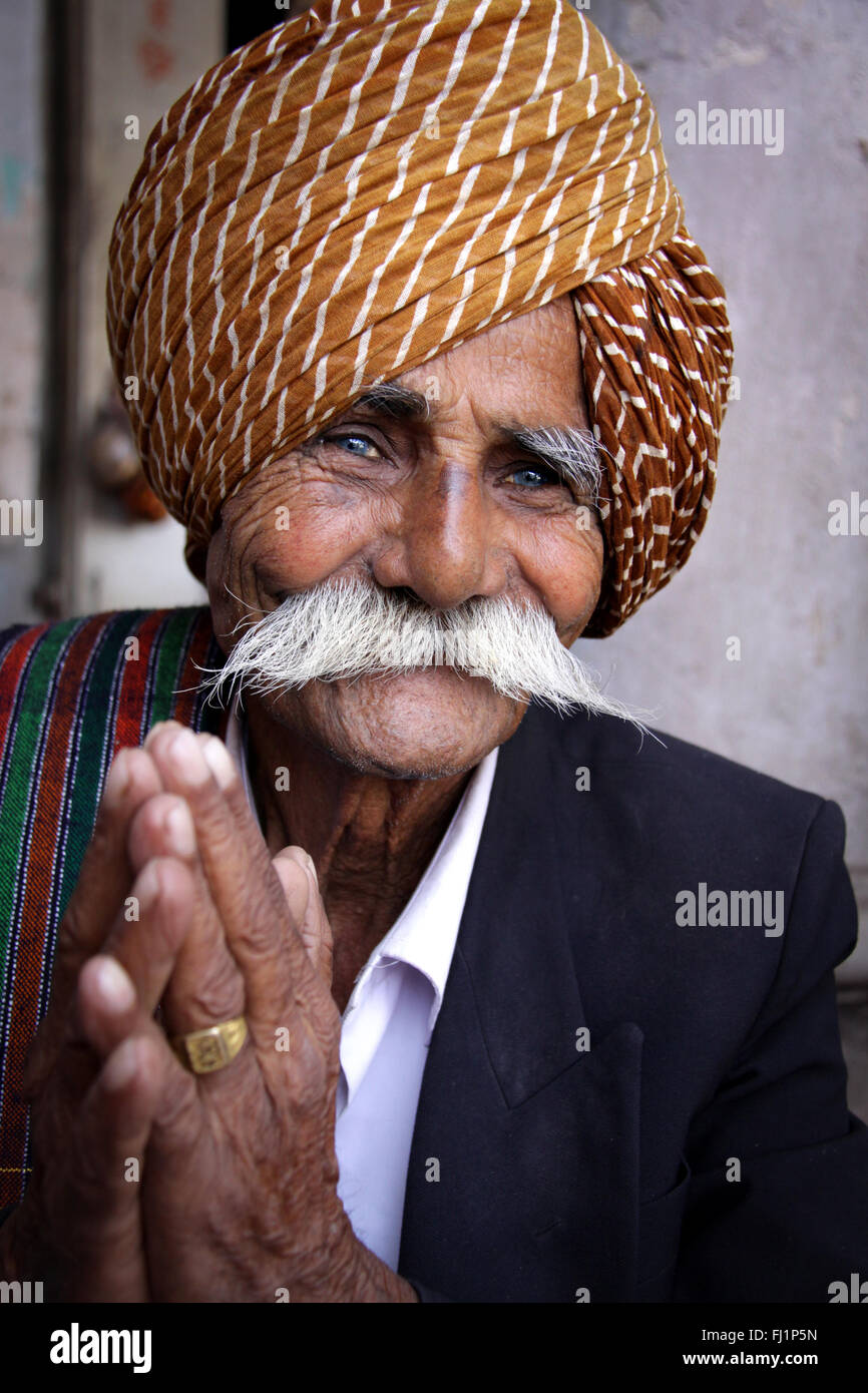 Man with turban in Jamnagar, Gujarat , India Stock Photo