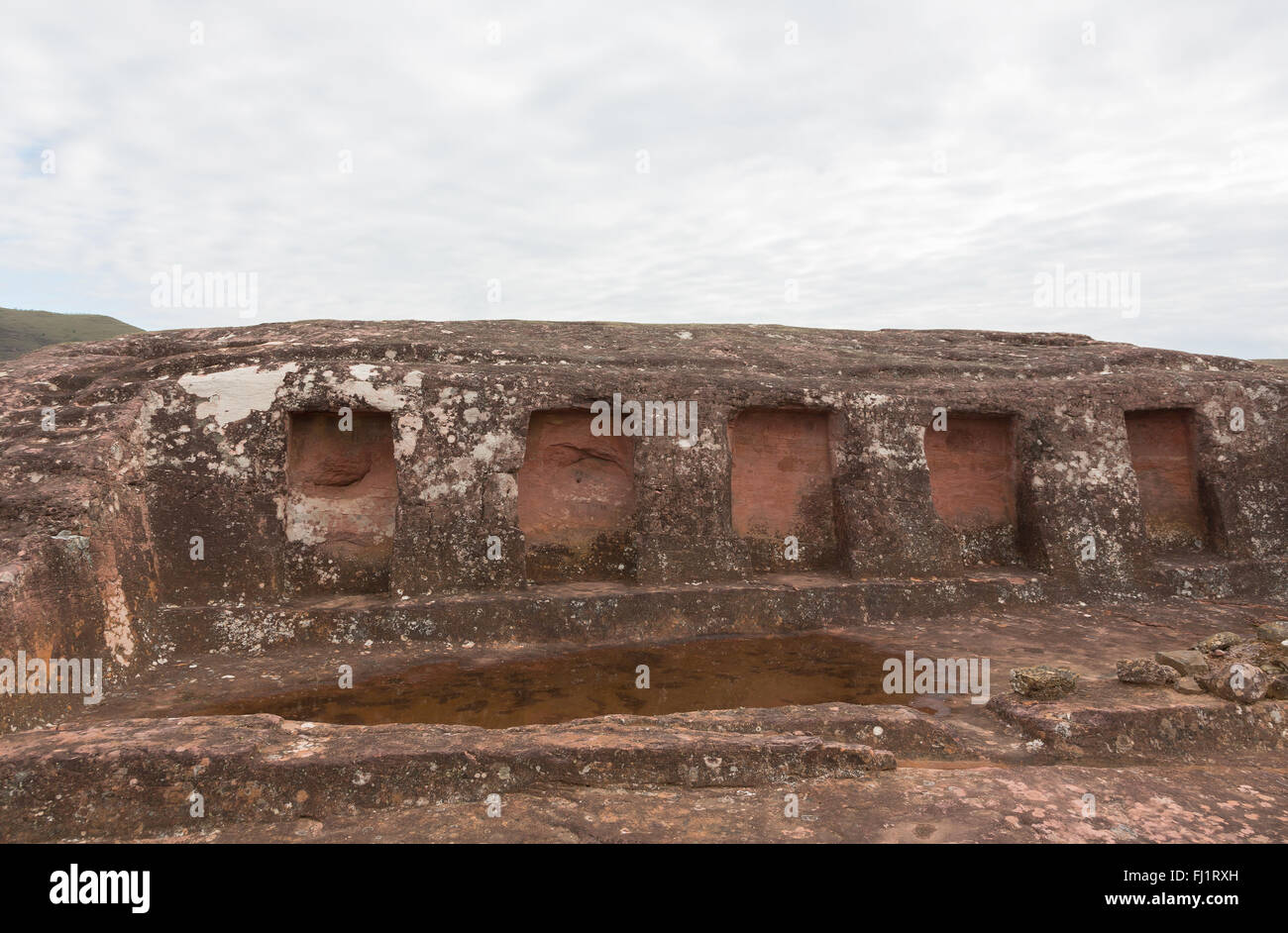 Close-up view of the niches cut in the rock in El Fuerte de Samaipata (Fort Samaipata), Bolivia Stock Photo