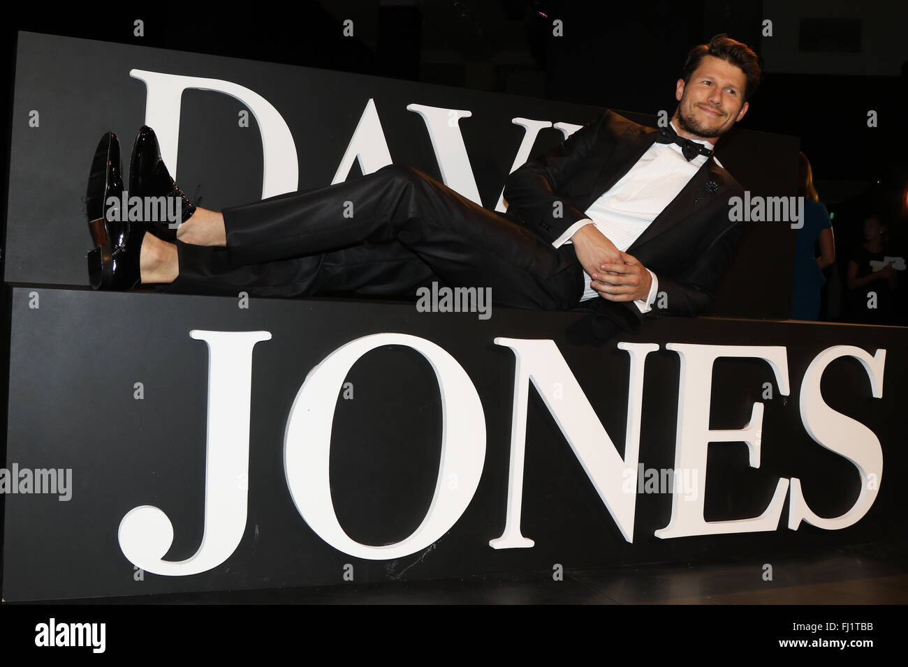 Sydney, Australia. 3 Feb 2016. Model Jason Dundas poses after the rehearsal ahead of the David Jones Autumn/Winter 2016 launch. Stock Photo