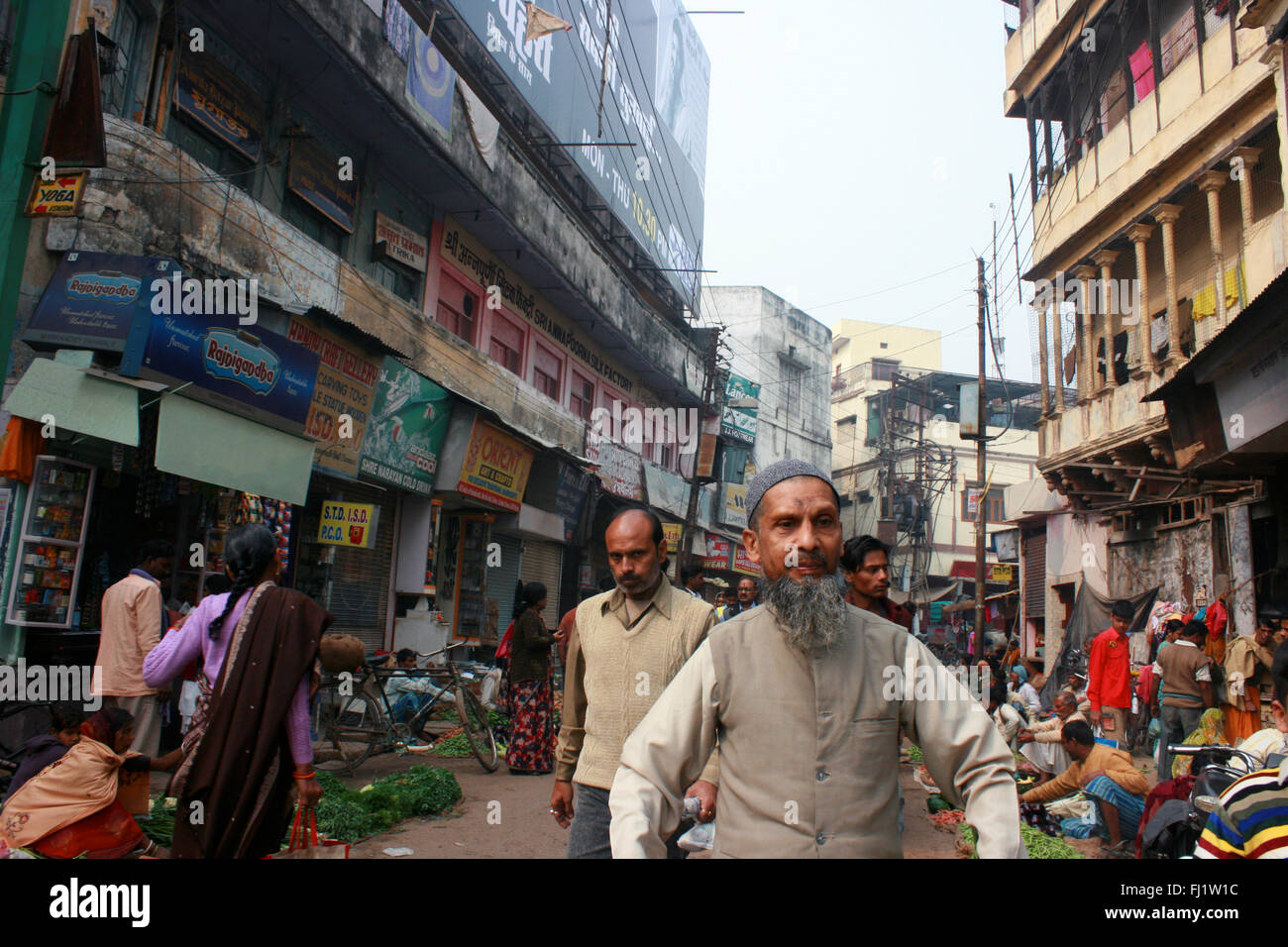 Crowd in a street of Varanasi, India Stock Photo