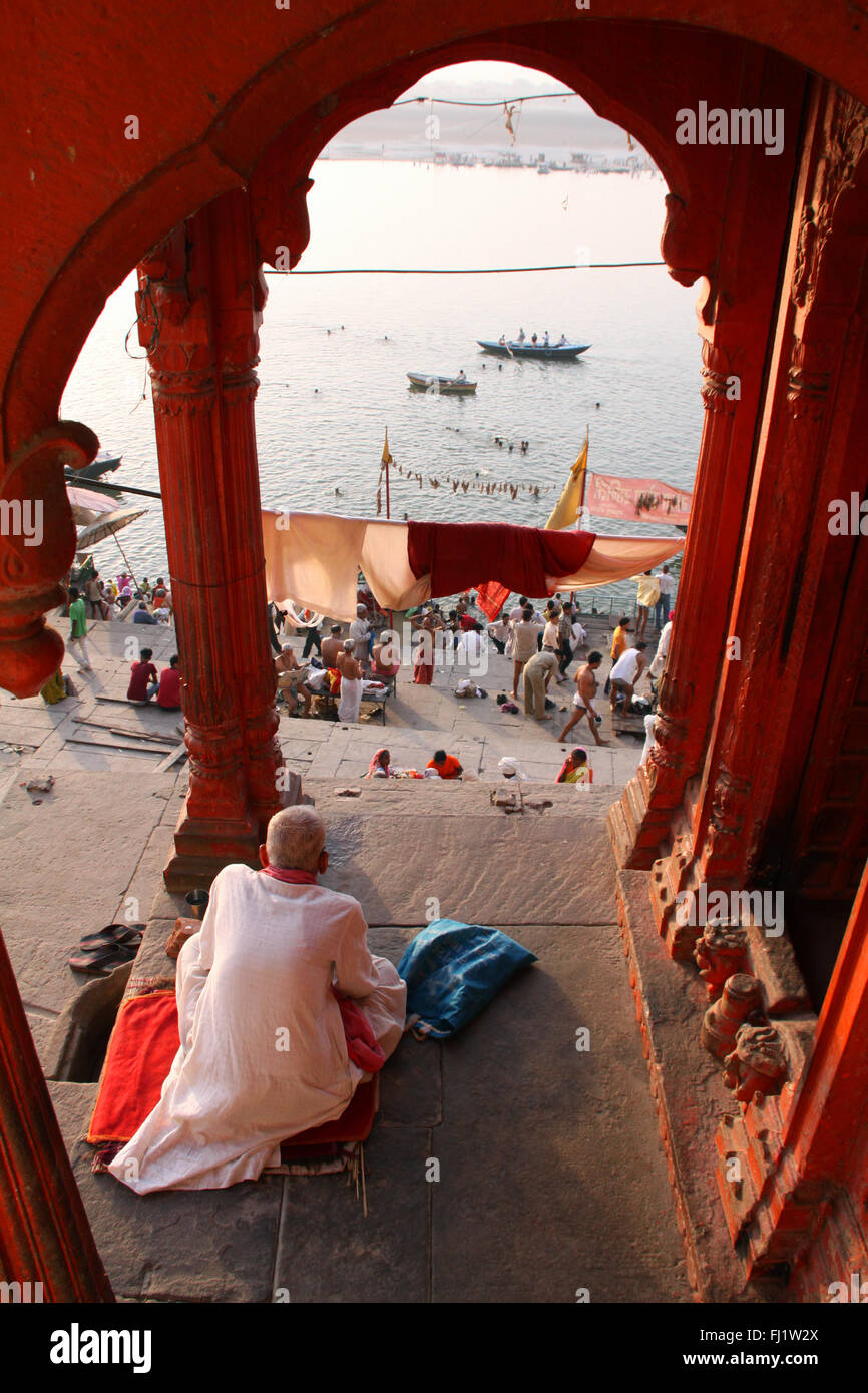 Architecture, ghat of Varanasi, India Stock Photo