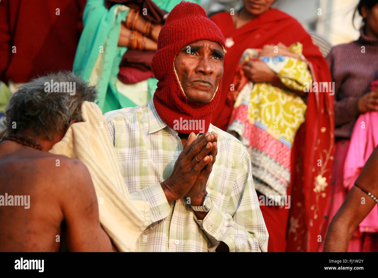 Hindu pilgrims in holy city Varanasi, India Stock Photo