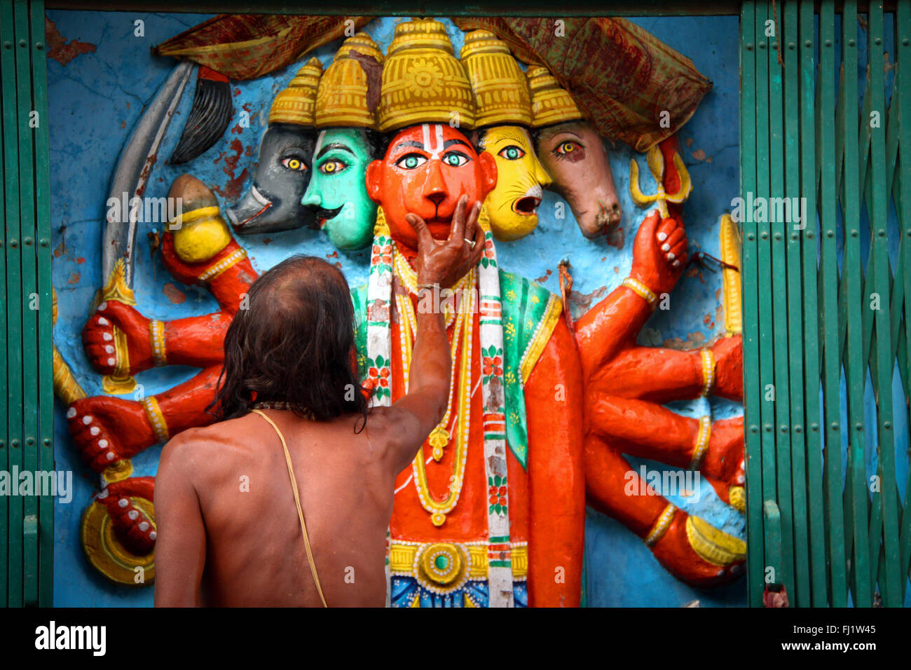 Hindu ritual in Varanasi, India - Stock Photo