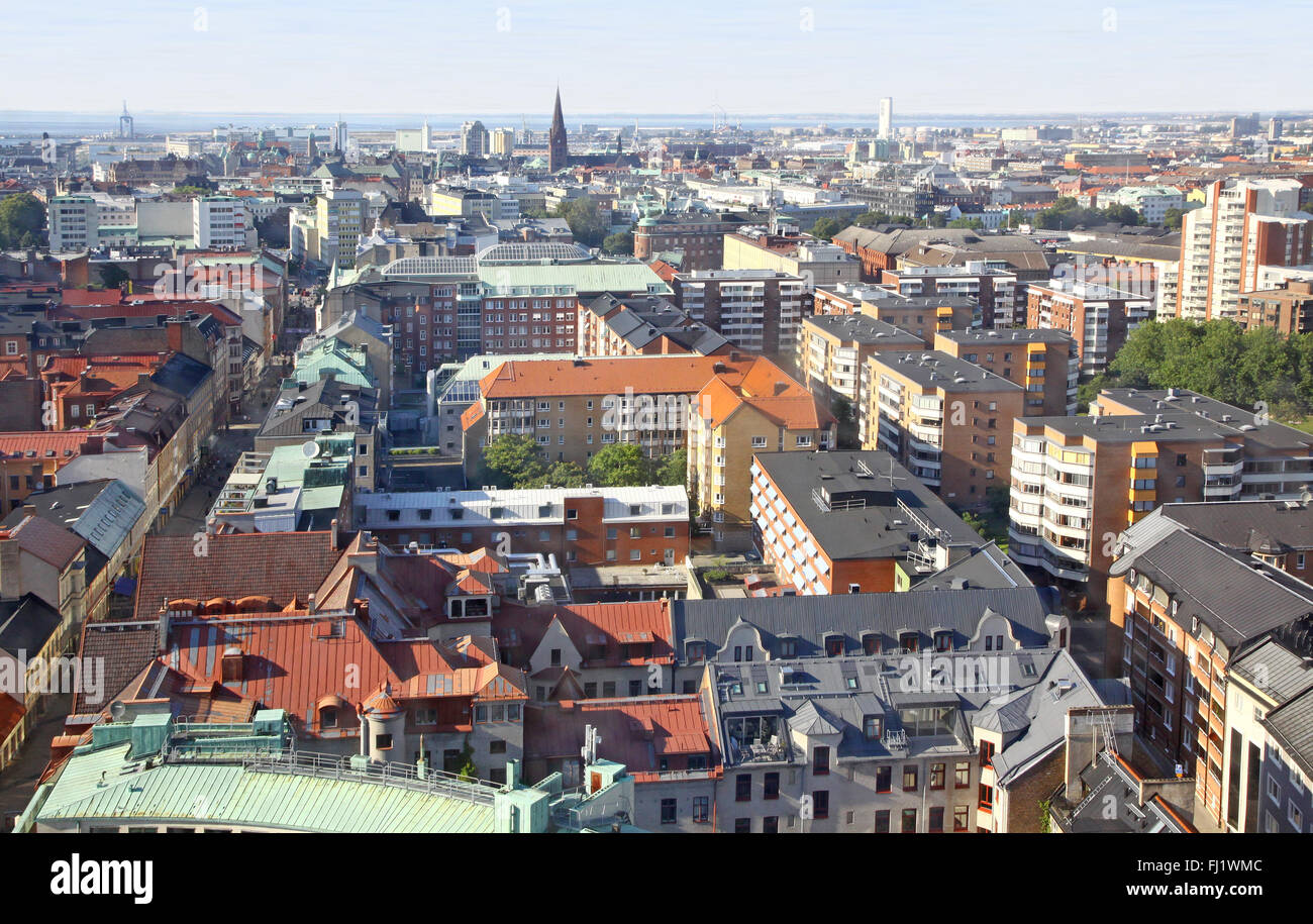 Panoramic aerial view of Malmo city, Sweden Stock Photo