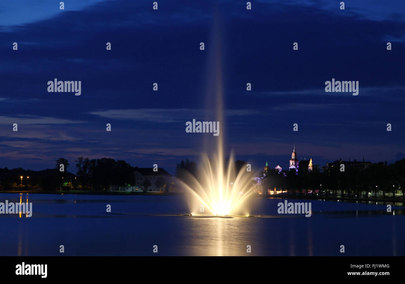 Panoramic view of Pfaffenteich lake and Schwerin city at evening, Mecklenburg-Vorpommern region, Germany Stock Photo