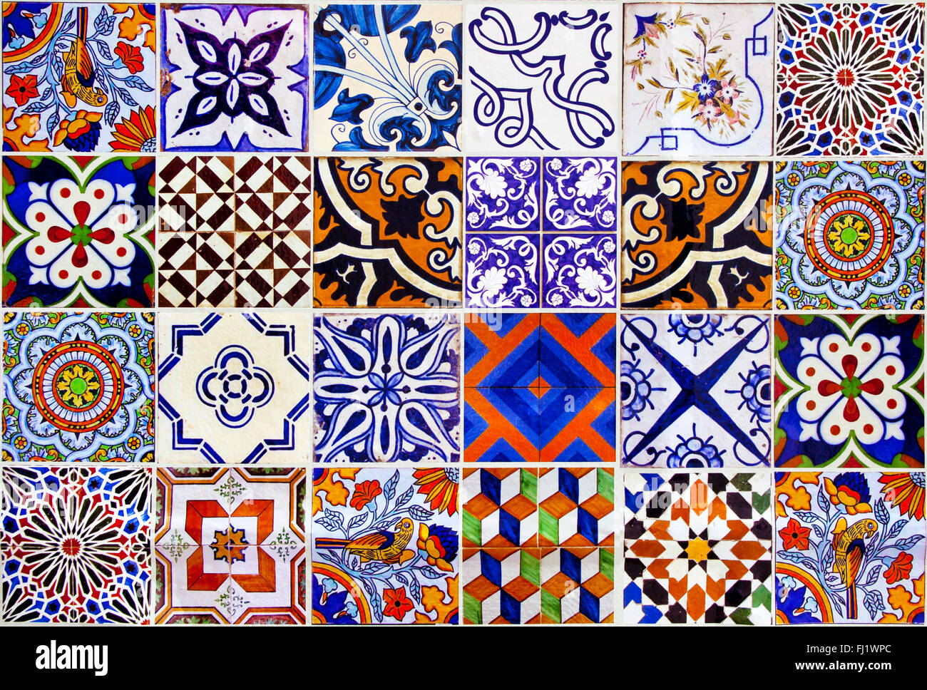 Close up traditional Lisbon ceramic tiles background Stock Photo
