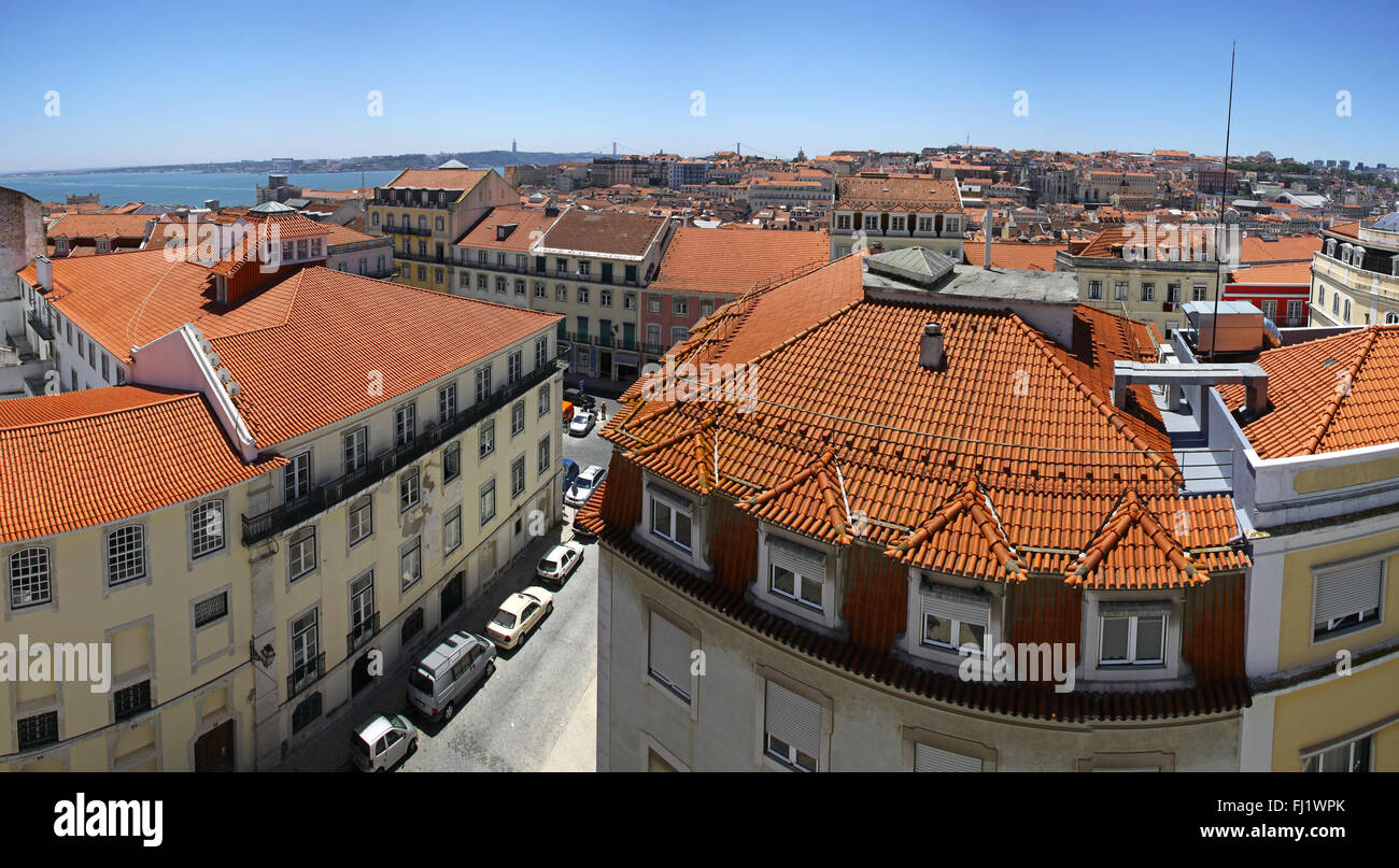 Panoramic bird-eye view of Lisbon city, Portugal Stock Photo