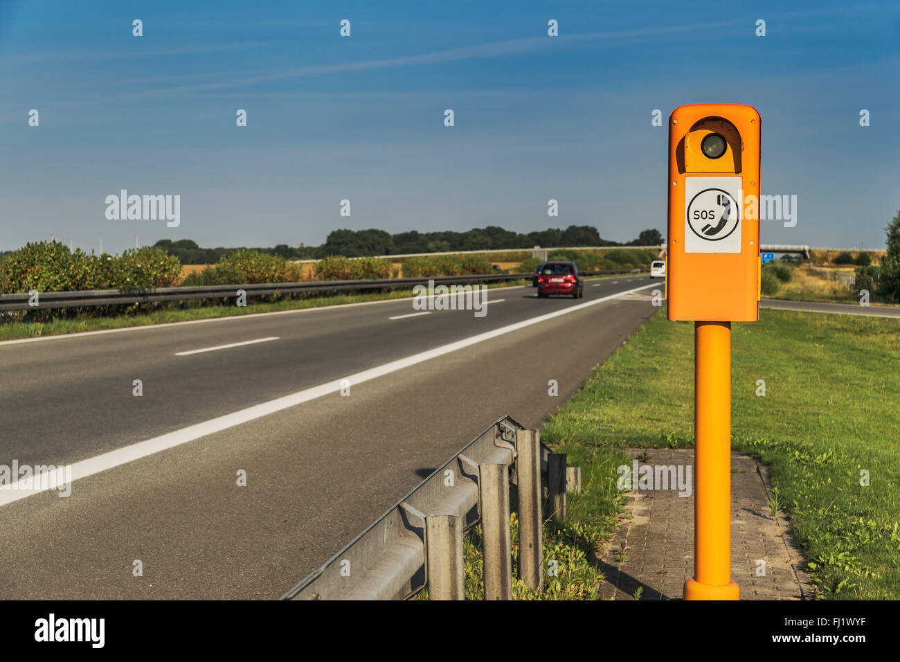Emergency telephone on the German Highway (Autobahn), Germany, Europe Stock Photo