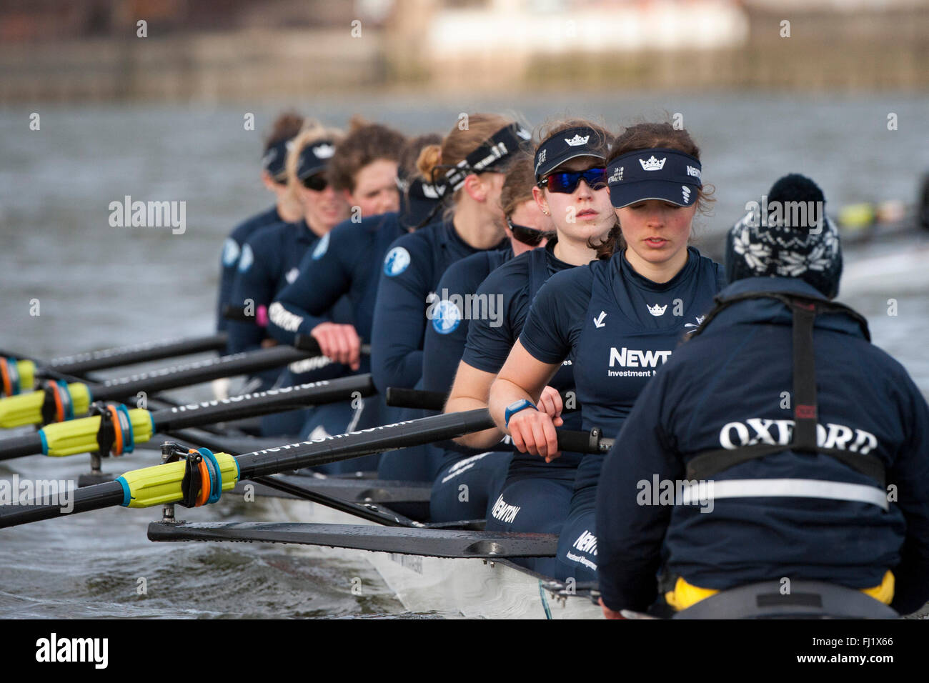 London, UK. 28th Feb, 2016. Oxford University Womens Boat Club on the Thames during their fixture against Molesey Boat Club in preparation for the Cancer Research UK Women's Boat Race.  OUWBC - Emma Lukasiewik, Emma Spruce, Joanneke Jansen, Ruth Siddorn, Elo Luik, Anastasia Chitty, Mandy Badcott, Lauren Kedar, Morgan Baynham-Williams [cox].  Credit:  Stephen Bartholomew/Alamy Live News Stock Photo