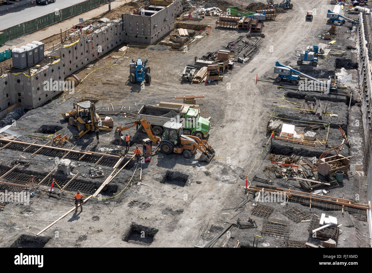 Overhead view of construction site during early stages of construction