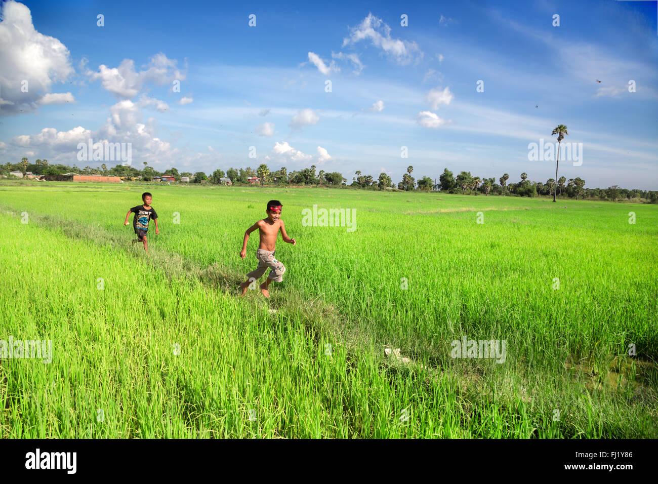 Kids playing around Tonle Sap Lake, Cambodia Stock Photo