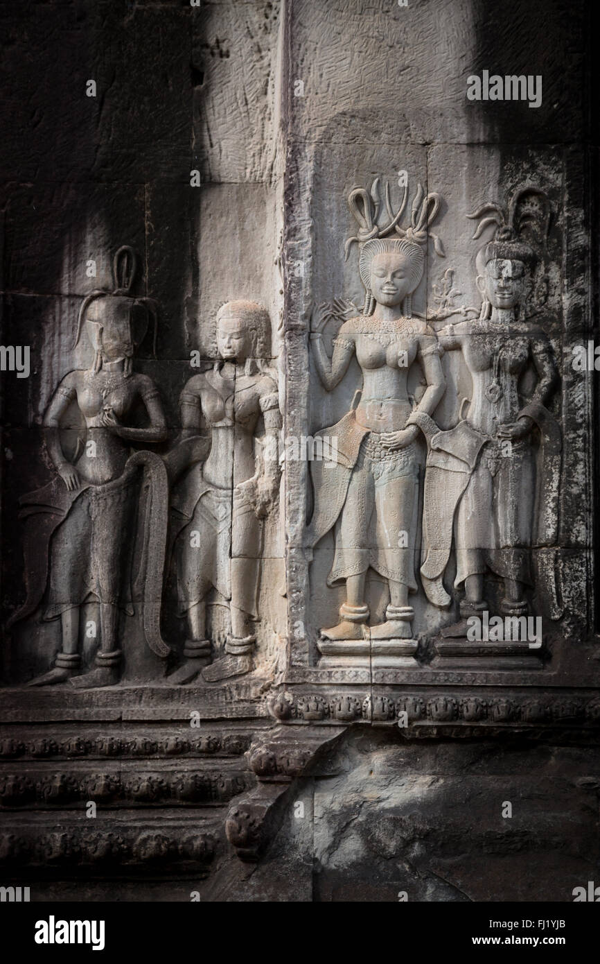 Apsara inside Ta Prohm, Siem Reap , Cambodia Stock Photo