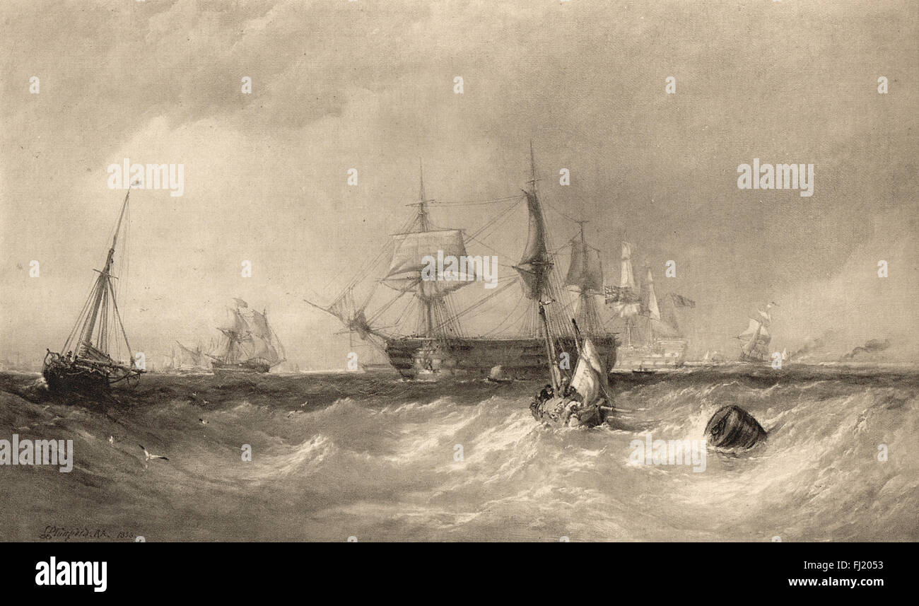Men of War off Portsmouth Hampshire 1855 Stock Photo
