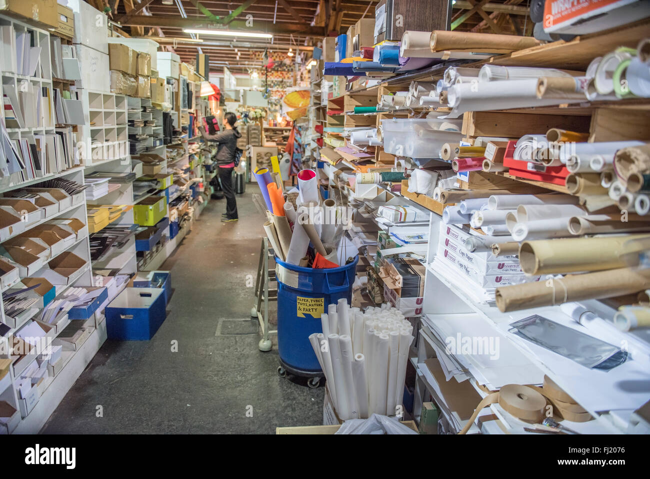 Interior of the warehouse at SCRAP a creative recycling centre in San Francisco, California, USA Stock Photo