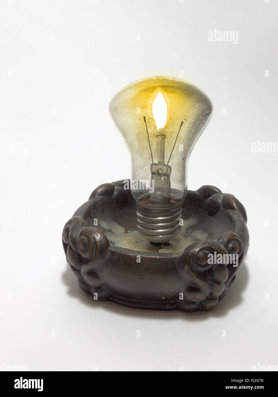 incandescent lamp, mounted in a candlestick instead of candle Stock