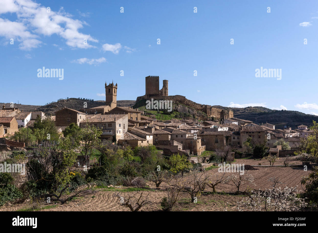 View of Uncastillo, Cinco Villas, Zaragoza Province, Aragon, Spain Stock Photo