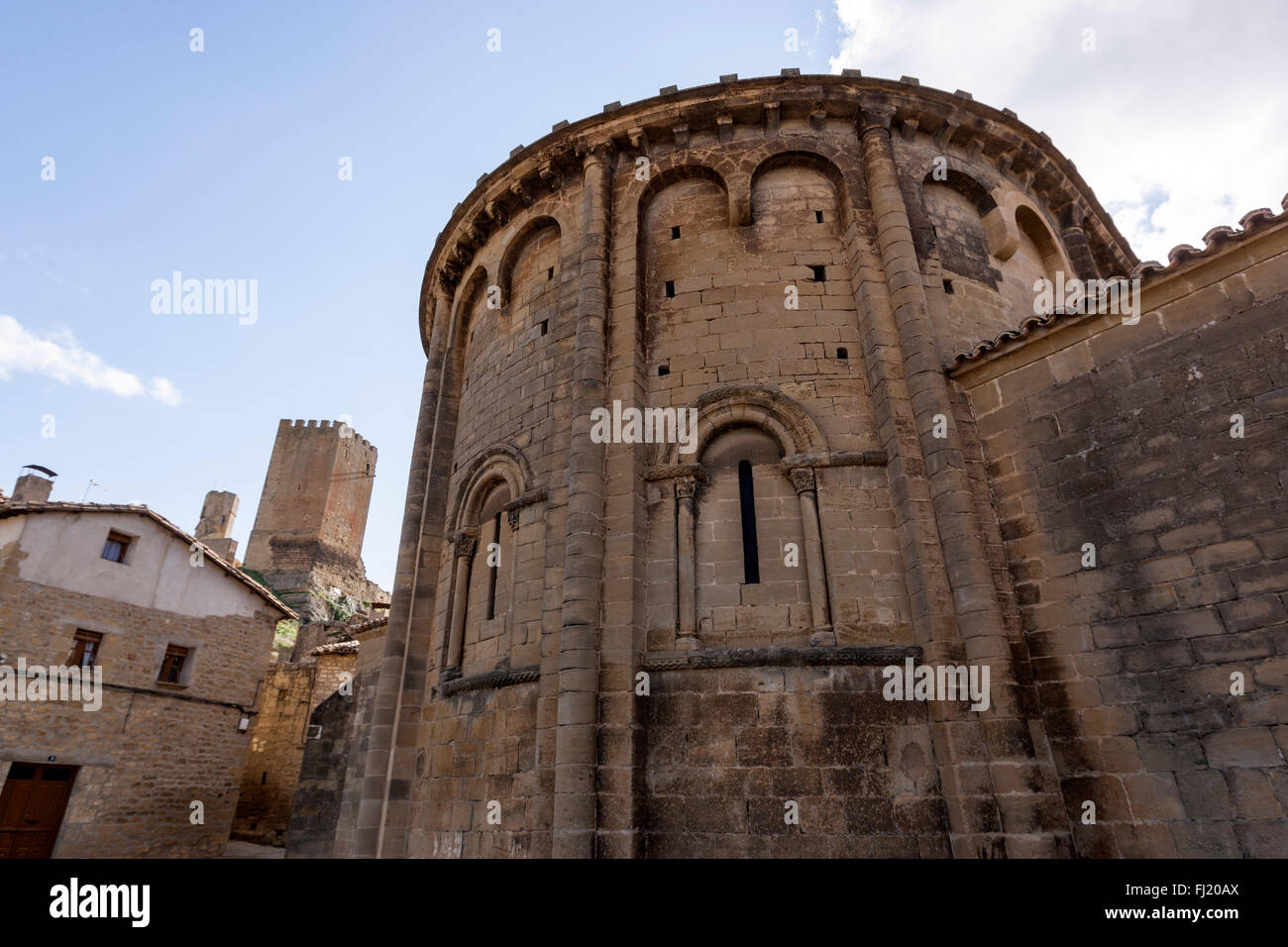 Romanesque apse of Iglesia San Martín de Tours, Uncastillo, Cinco Villas, Zaragoza Province, Aragon, Spain Stock Photo