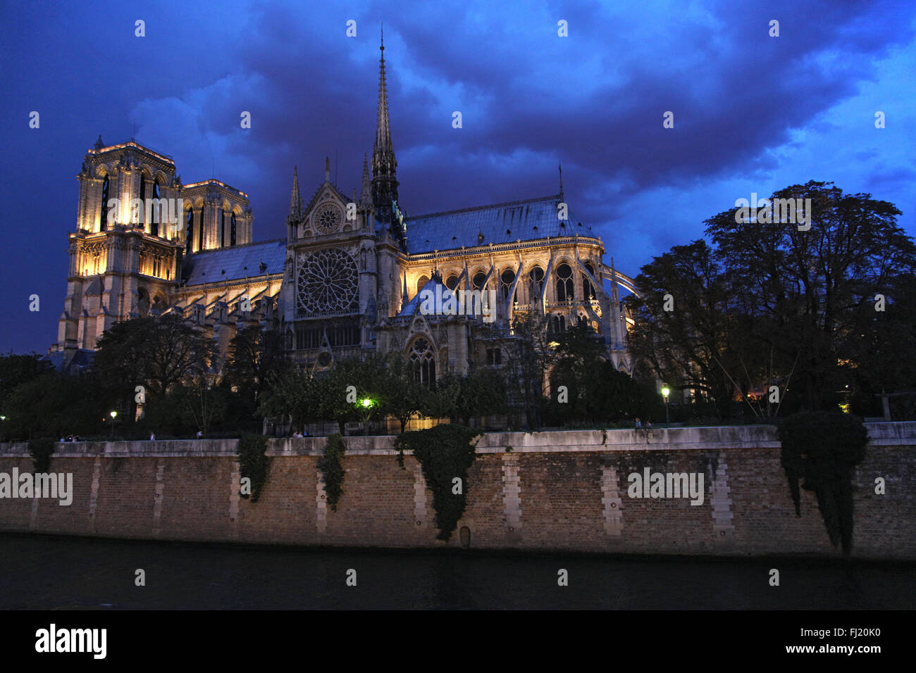 Notre Dame Cathedral, Paris, France, at night. Stock Photo