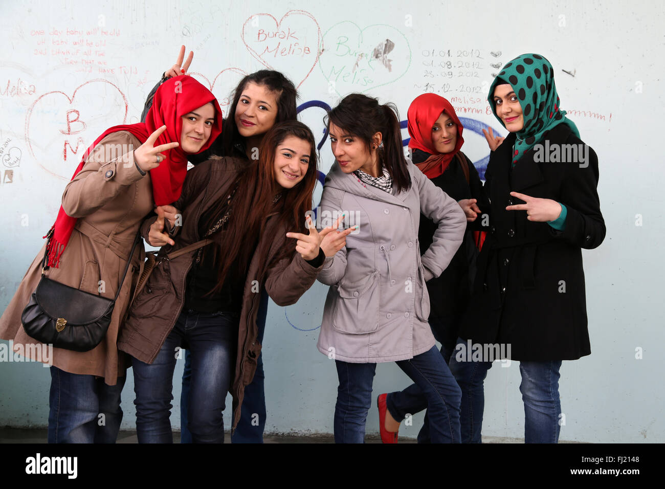 Group of  cool Turkish young girls in Istanbul Stock Photo