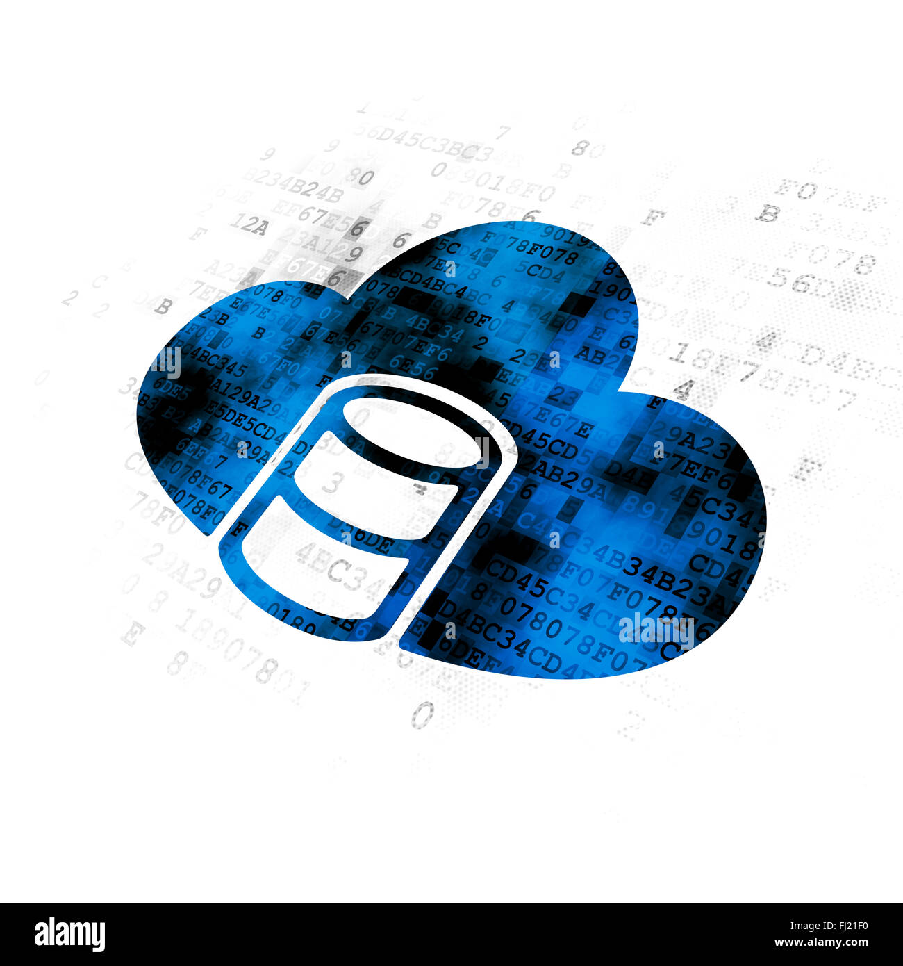 Cloud networking concept: Pixelated blue Database With Cloud icon on ...
