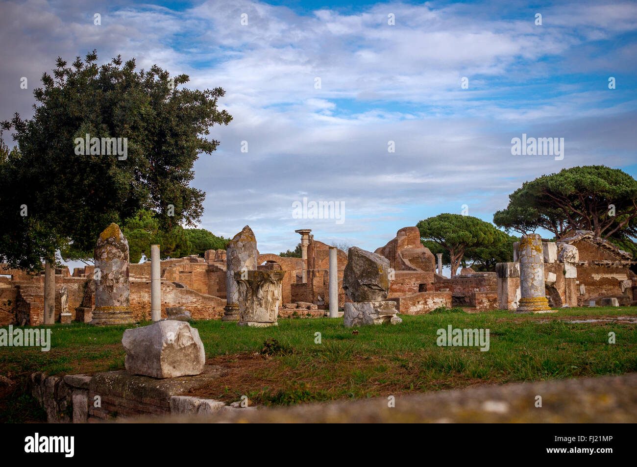 Ruins of the Forum in Ostia Antica, an ancient Roman town Stock Photo