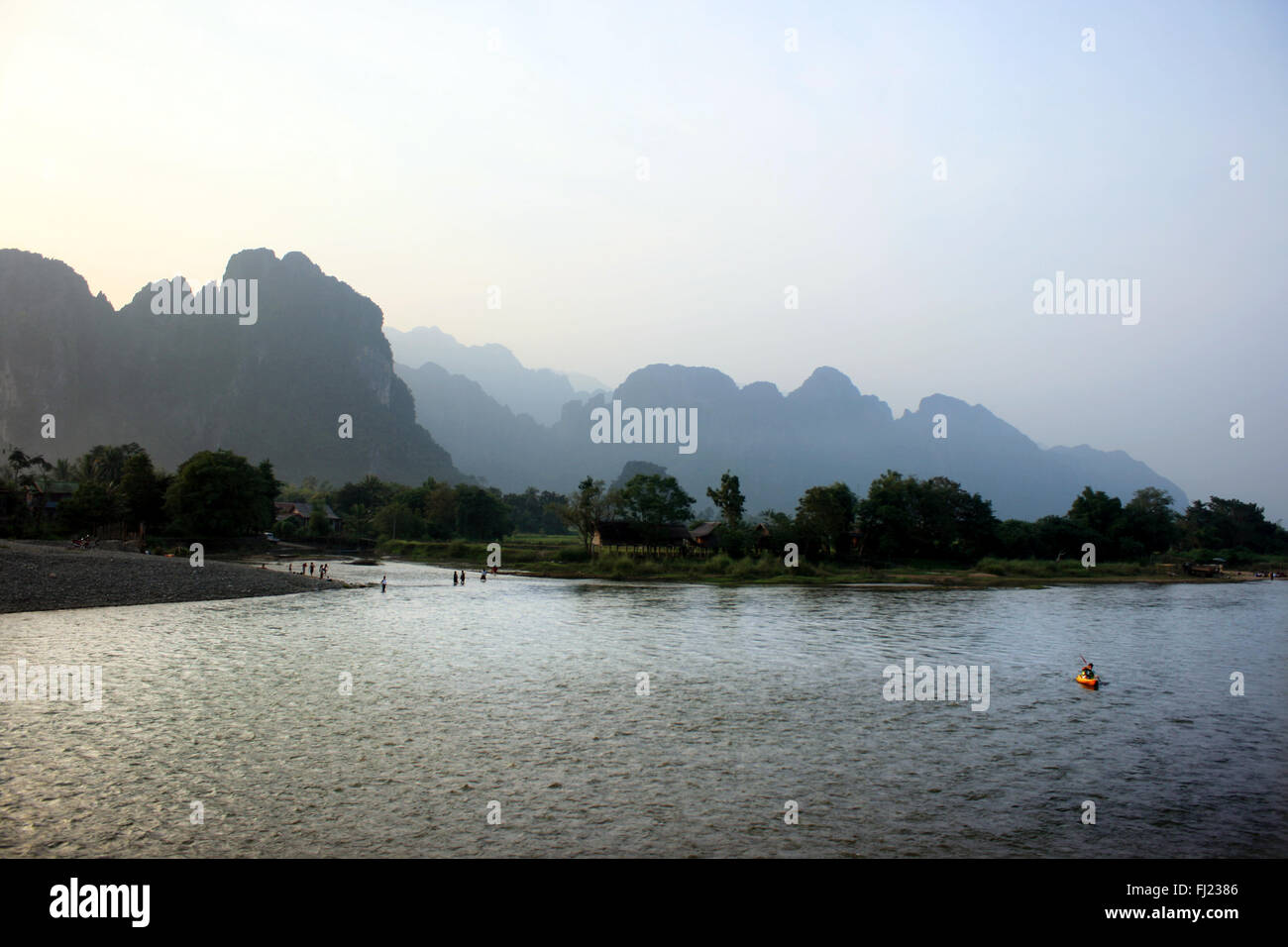 Typical landscape around Vang Vieng village , Laos , South East Asia Stock Photo