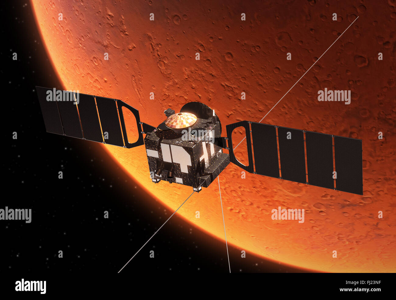Interplanetary Space Station Orbiting Planet Mars Stock Photo