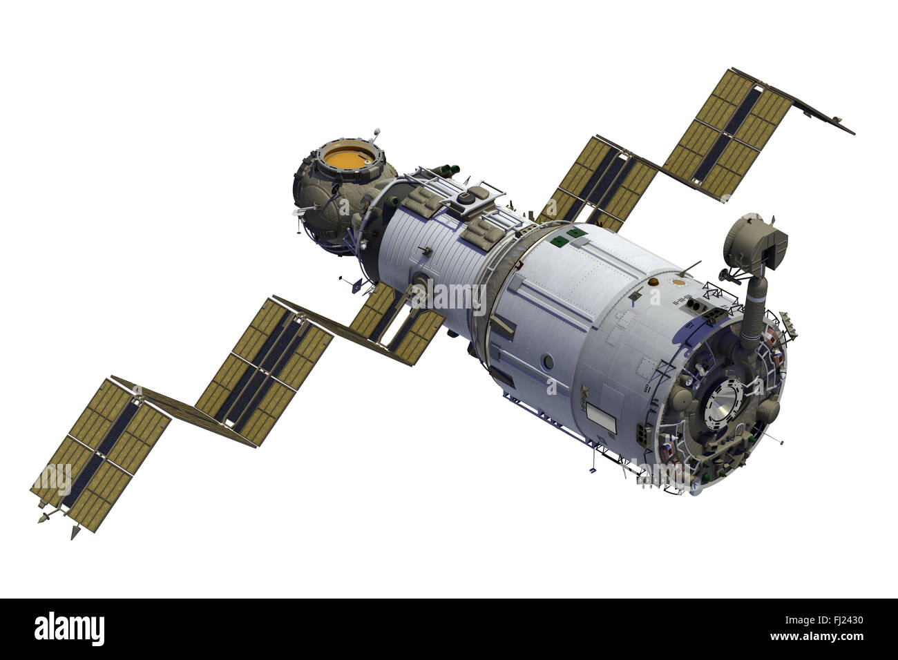 Space Station Deploys Solar Panels. 3D Model. Stock Photo