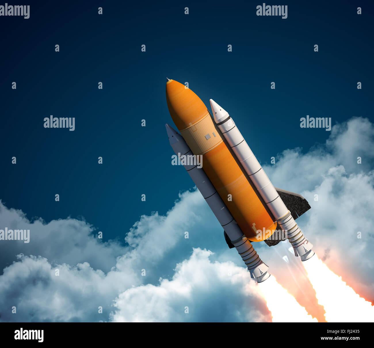 Space Shuttle In The Clouds Stock Photo
