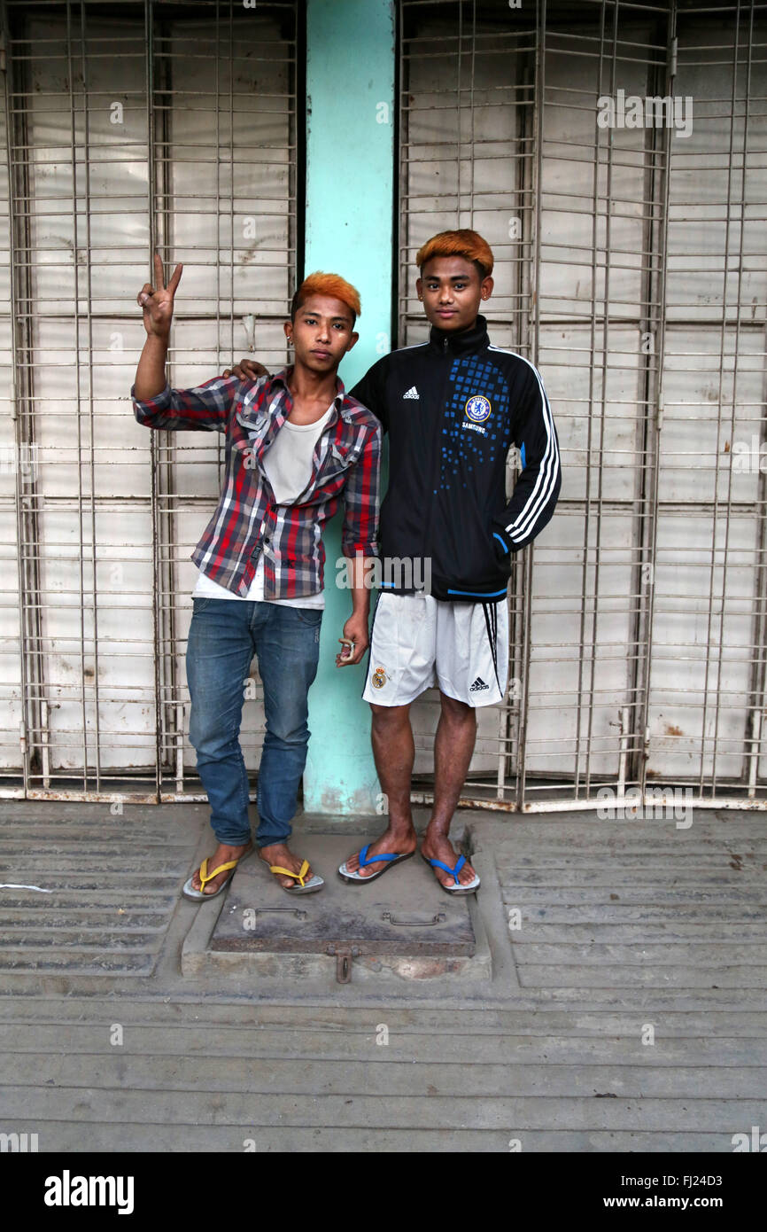 Two young nice Burmese guys in Mandalay Stock Photo